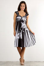 Hello Gorgeous Black & White Floral Stripe A-Line Dress