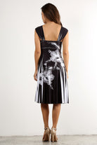 "Hello Gorgeous!" Black & White Floral Stripe Printed A-Line Dress With Sweetheart Neckline
