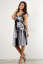 Hello Gorgeous Black & White Floral Stripe A-Line Dress