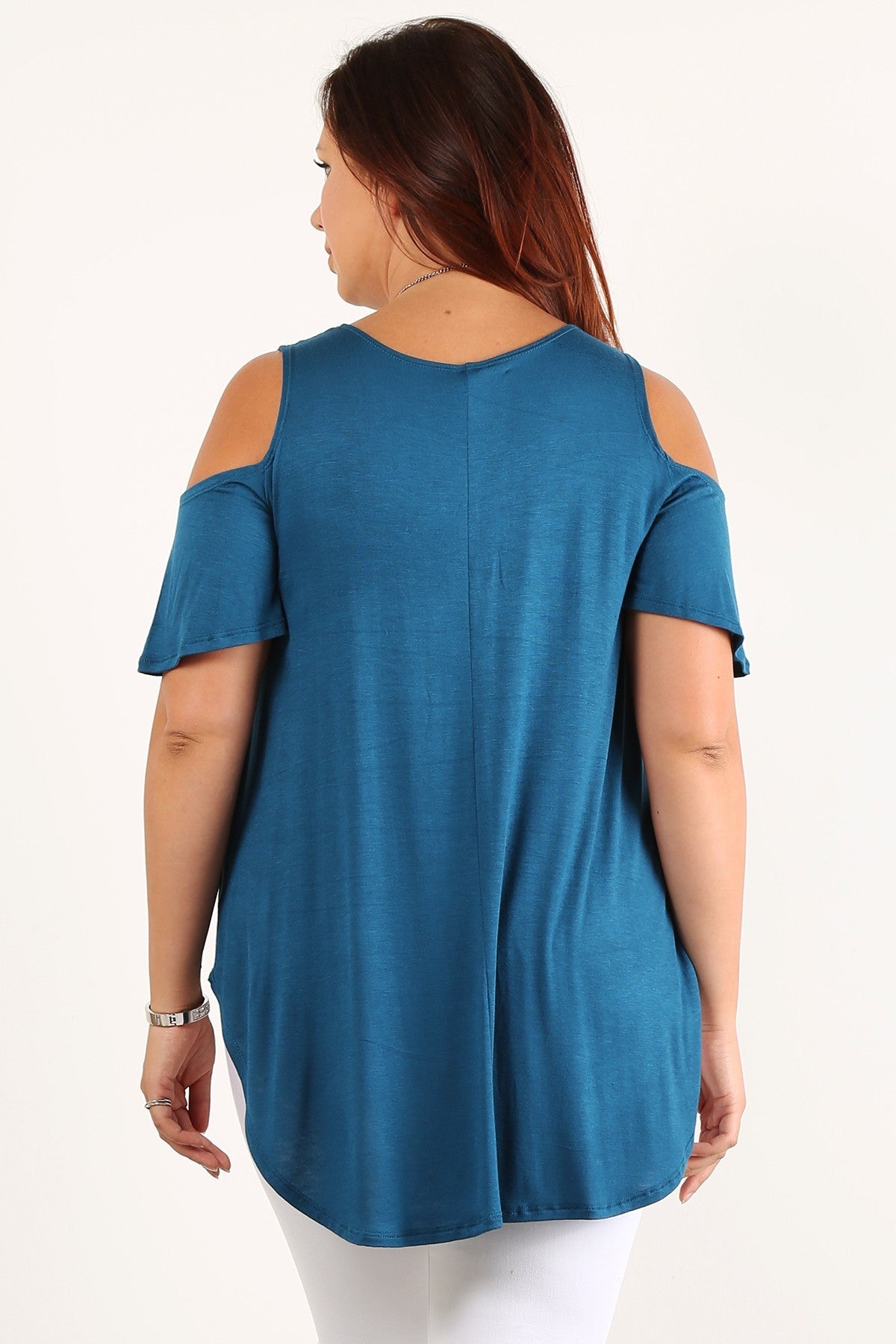 Dusty Pink Short Sleeve Cold Shoulder Top with solid color, waist length, short sleeves in a relaxed style with a crew neck, open sleeves and a hi-lo hem