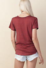 Rust V-Neck Short Sleeve T-Shirt With Shoulder Cutouts