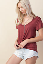 Rust V-Neck Short Sleeve T-Shirt With Shoulder Cutouts