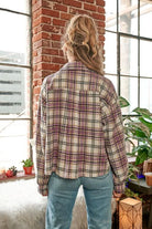 Lilac Plaid Crop Shacket with two button down front pockets, button front & sleeves.

Color: Lilac, Ivory and Black Plaid