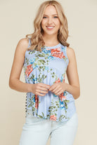 Innocent Blue Floral and Stripes Sleeveless Babydoll Tunic