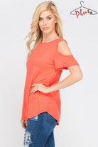 Crisscross Cold Shoulder Coral Top in Curvy Sizes