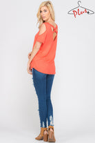 Crisscross Cold Shoulder Coral Top in Curvy Sizes
